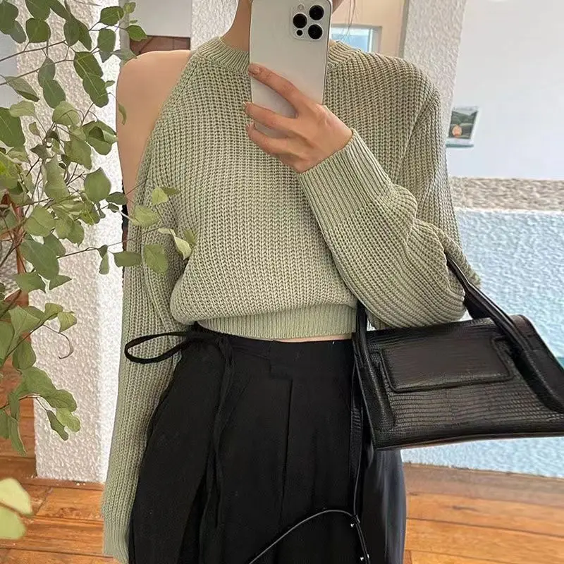 

Шикарный весенне-осенний свободный крой, круглый вязаный свитер Ne Long Sve, женский однотонный повседневный универсальный трикотаж