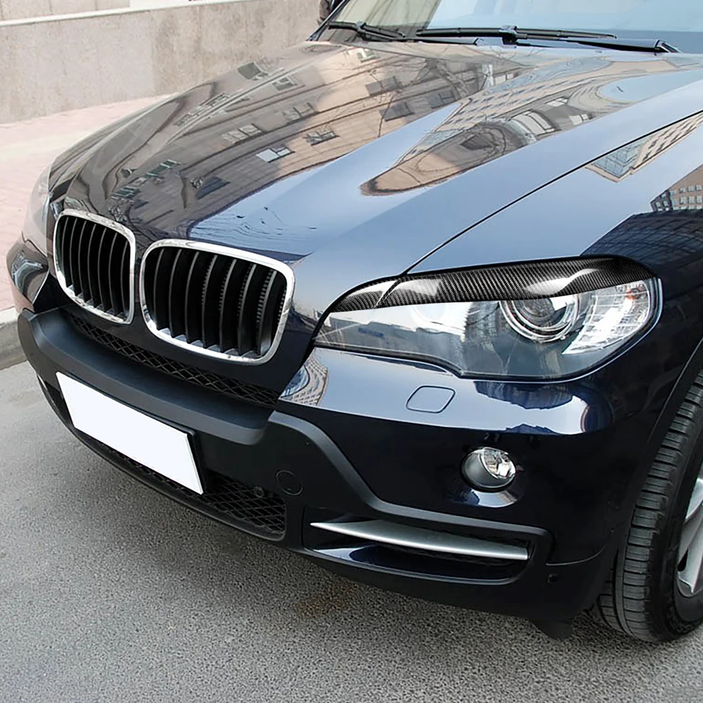 For BMW X5 E70 2010-2012 Front Headlight Eyebrow Eyelid Eyelash Trim Soft Real Carbon Hardware Car Exterior Accessories