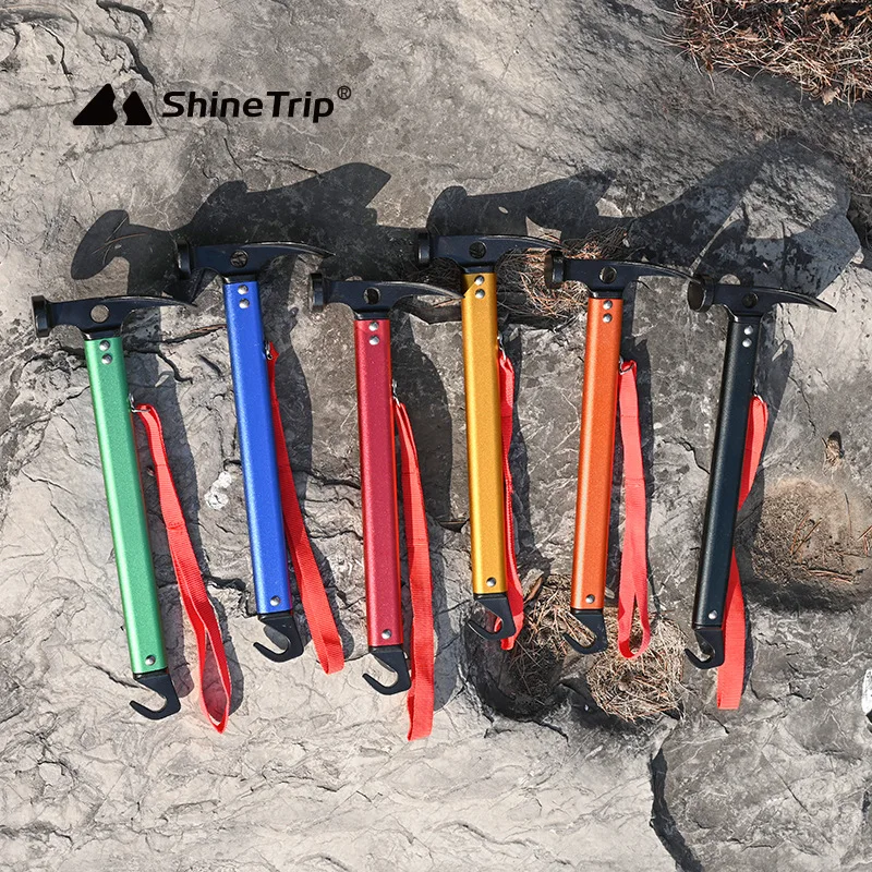 ShineTrip Martillo para acampar y montañismo de aleación de aluminio para exteriores, martillo para clavos de tierra, gancho para clavos extraíble, martillo con mango de aluminio