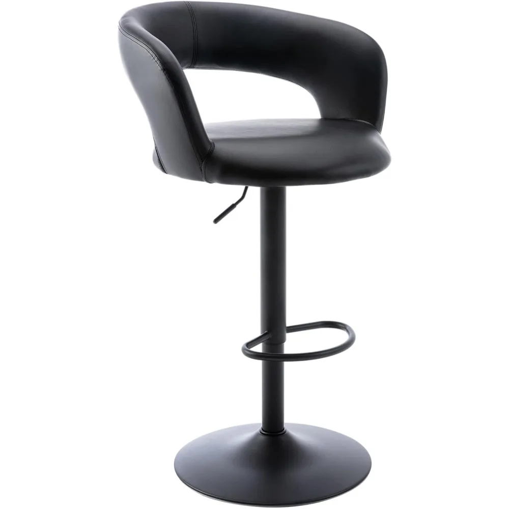

Wide Bar Stool, Modern PU Leather Swivel Adjustable Barstool with Hollow Back and Arms, Upholstered Airlift Counter