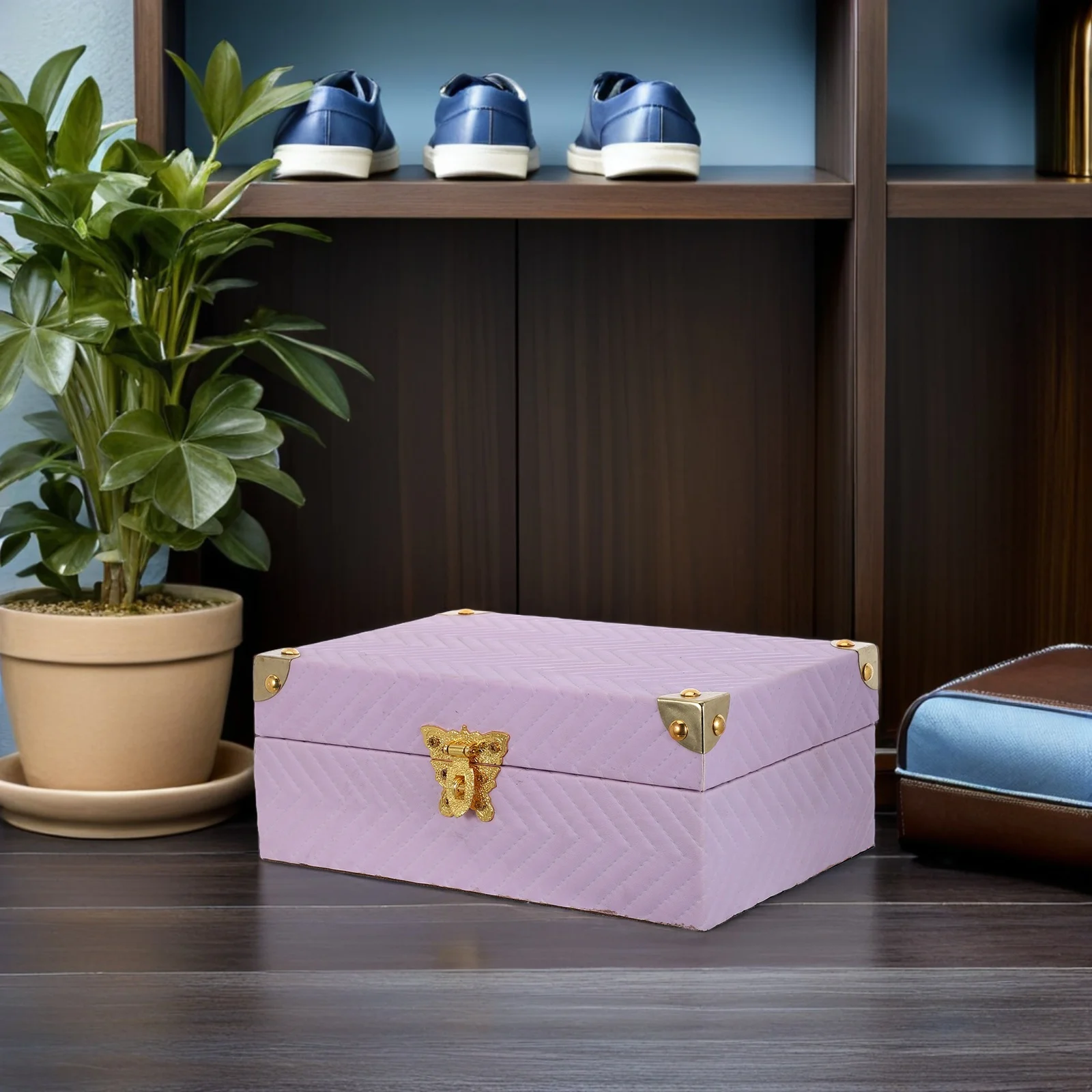 

Коробка для хранения ювелирных изделий, фиолетовый минималистичный запираемый деревянный дорожный футляр для женщин, небольшой органайзер для сережек, колец и ожерелья - компактный