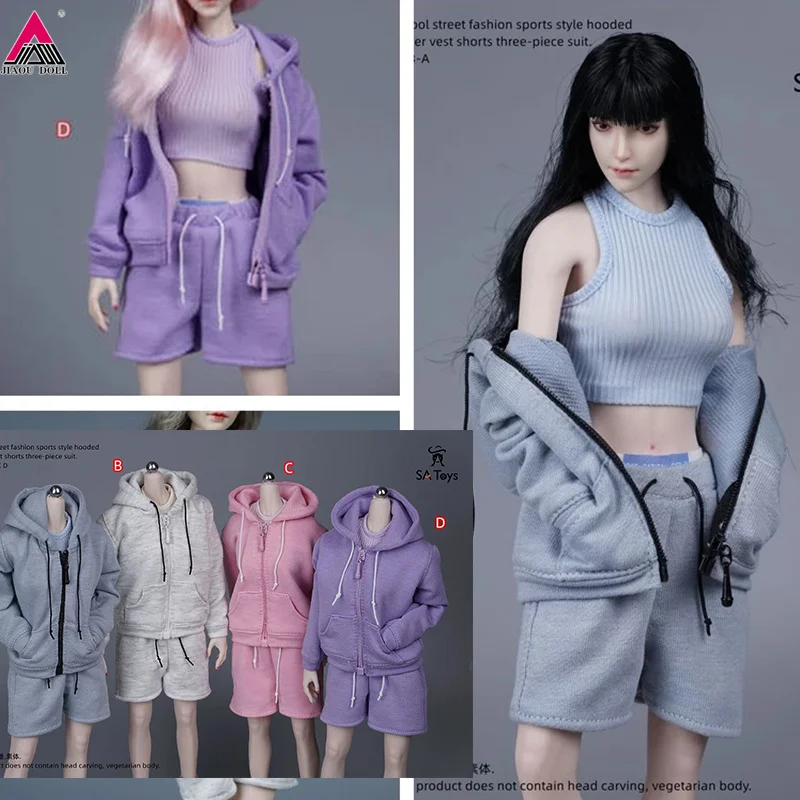 

1/6 Female Hooded Sweatshirt Vest Shorts Clothing Navel Vest Sports Style Fit 12'' PH Action Figure Body Accessories