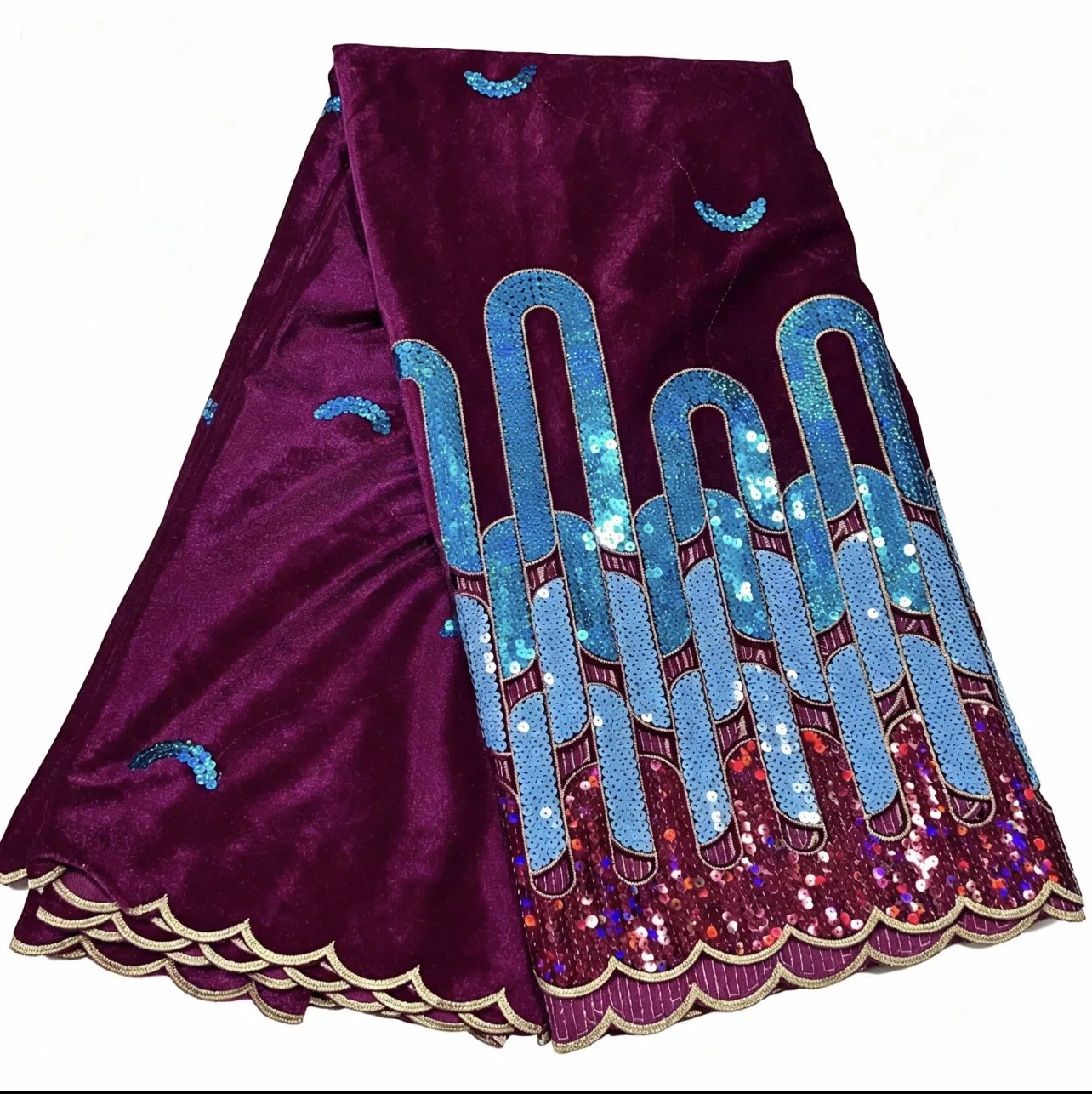 5Yards Thickened Velvet Lace Fabric with Printed Embroidery And Sequins for Women's Dress Sewing High-Quality Fashionable