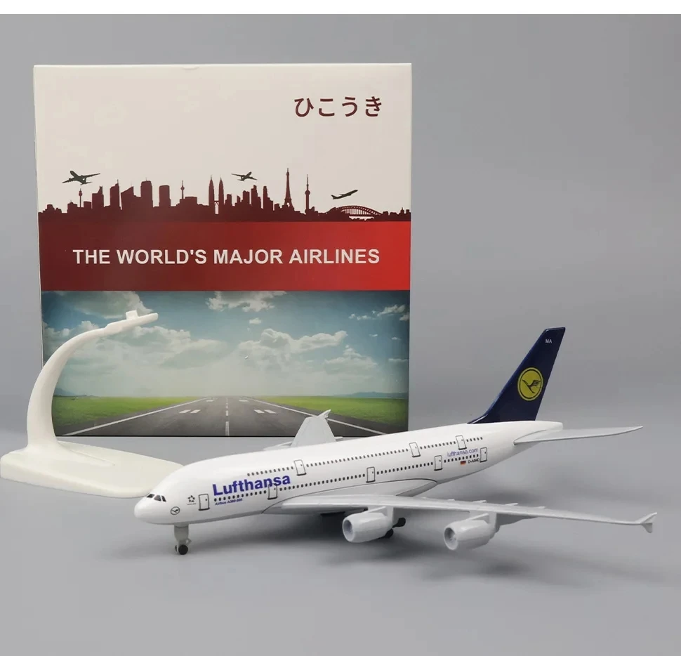 20cm Lufthansa A380 Airplane Model Miniature Plane Alloy Metal A380 Airlines Diecast Airplanes Aircraft & Wheels For Collections