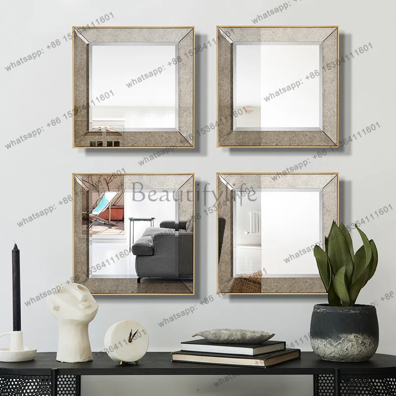 Simple wind background wall wall hanging enigma mirror light luxury high value living room background wall decorative mirror