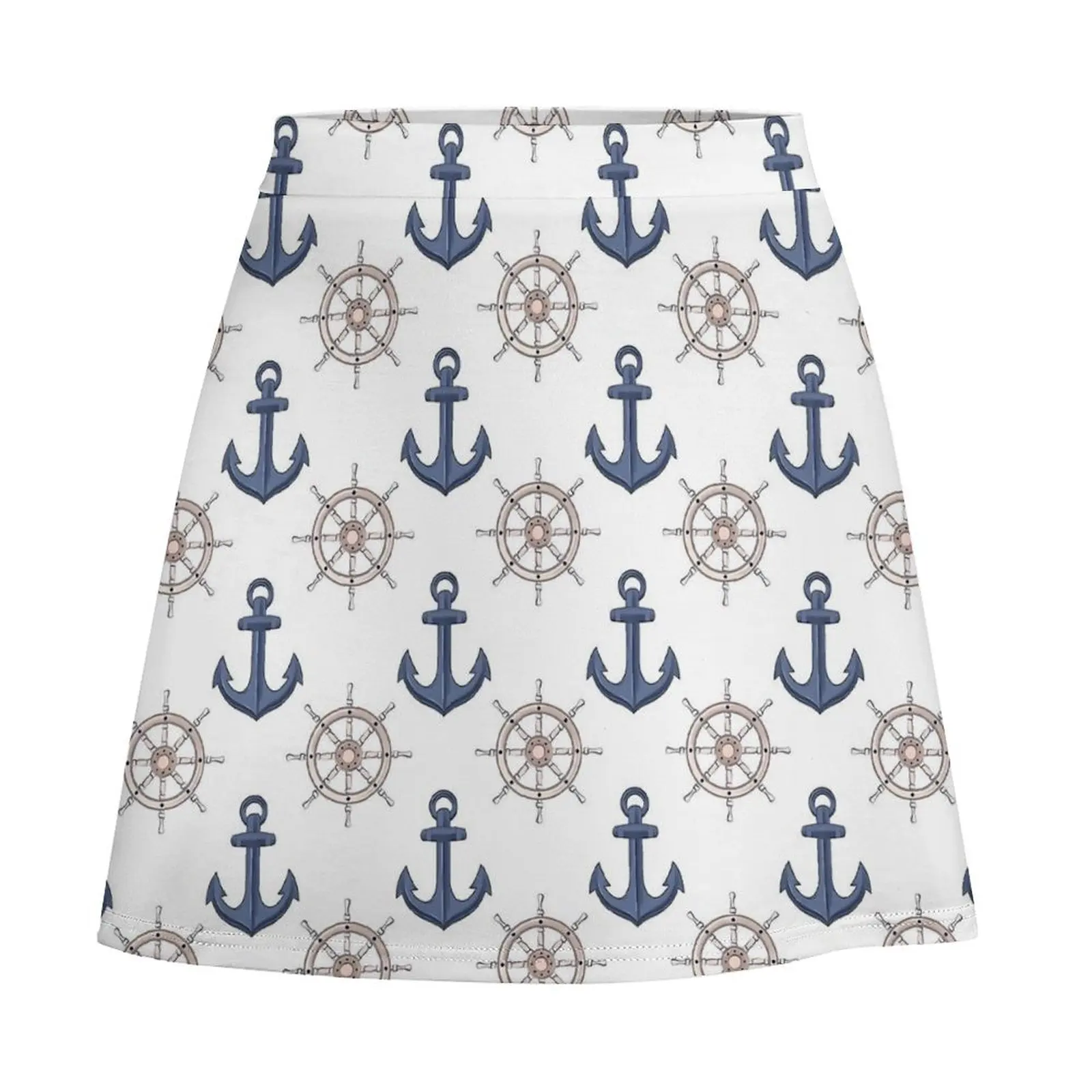 White Classic Nautical Summer Anchor Skirt  Korean Fashion Casual Skirts Women Vintage Mini Skirt Pattern Bottoms Gift