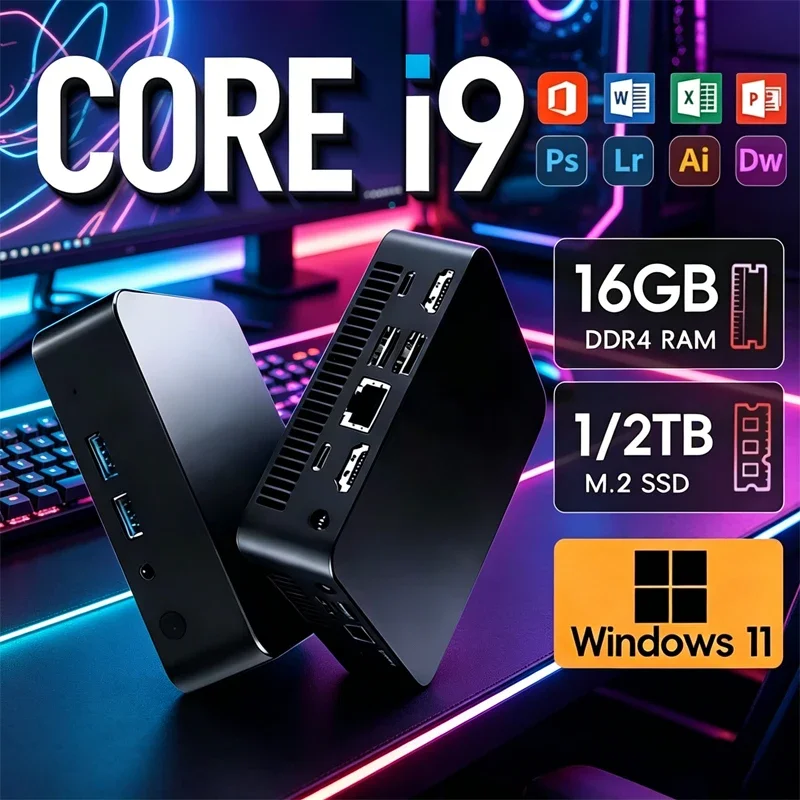 MINI PC Windows 11 Pro Core i9 8950HK 32GB RAM 1TB 2TB SSD WIFI 6 BT5.2 4K HD Mini Gaming Office Study Pc With 3 Years Warranty