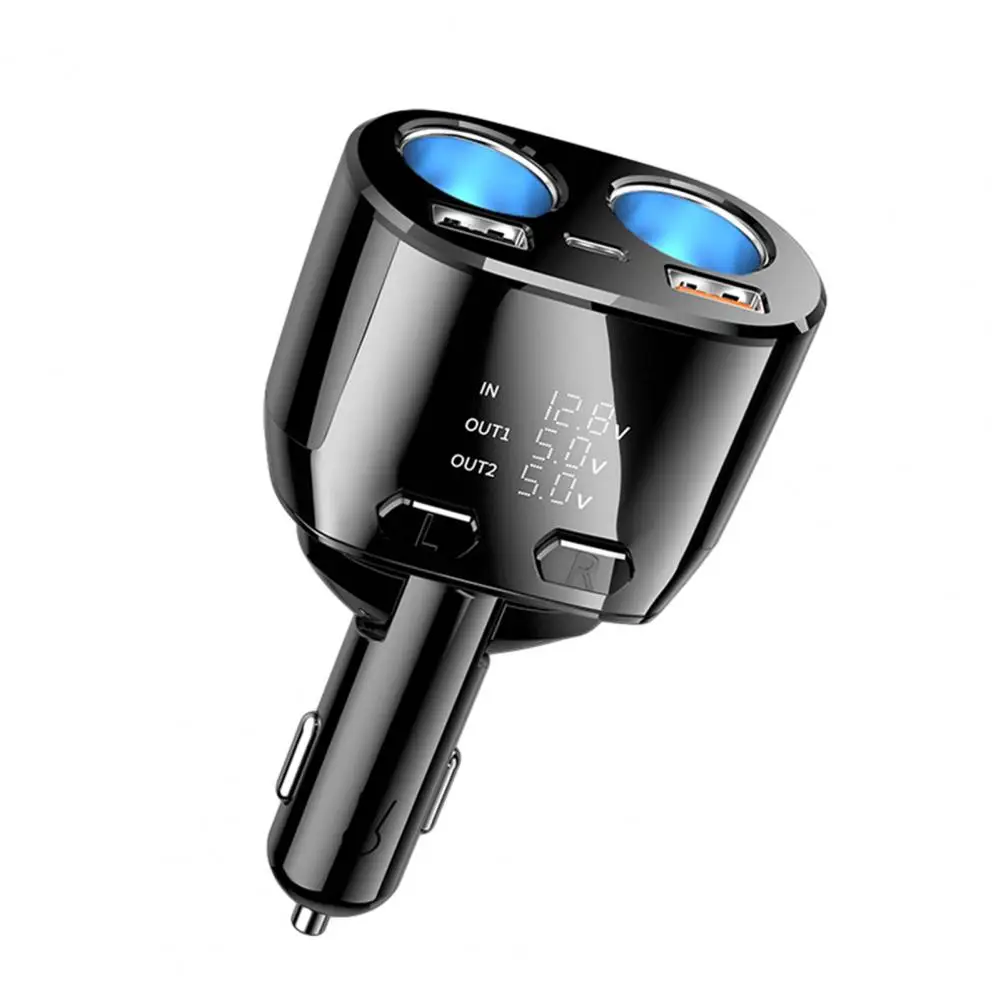 Car Charger with Fast Charging Fast Charging 5-in-1 Car Igniting Splitter 180 Degree Rotating Auto Charger with Switch Led