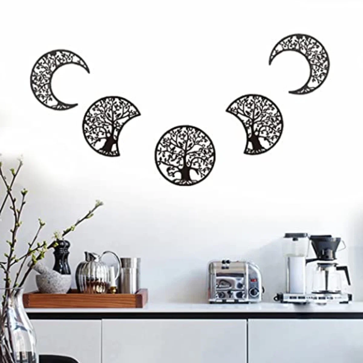 CIFBUY Wrought Iron Moon Phase Wall Hanging Set 5pcs Metal Lunar Art Decor for Bedroom Living Room Dorm Office Boho Aesthetic
