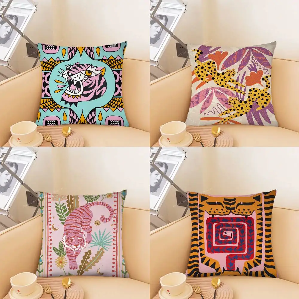 Ancient Egypt Colorful Abstract Tiger Leopard Pillow Case Fashion Square Pillowcase Bedroom Sofa Room Ins Decoration Leisure