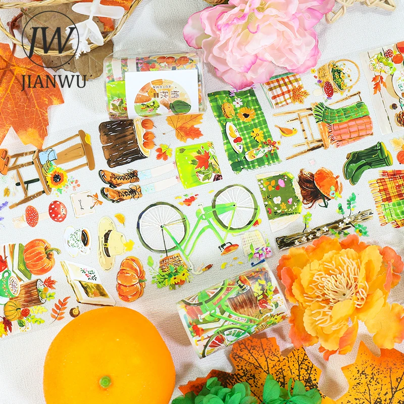JIANWU 60mm*200cm Vintage Autumn Flower Fruit Landscape Material Collage PET Tape Creative DIY Journal Stationery
