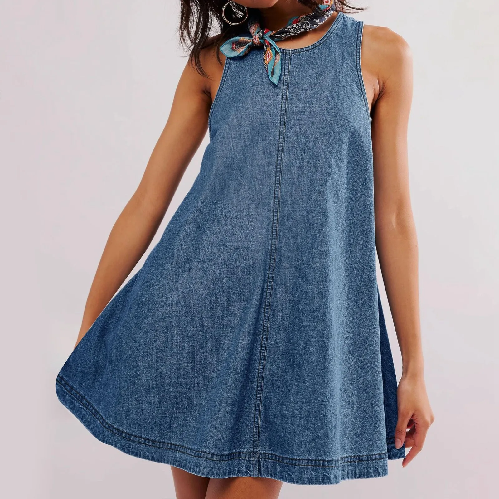 

Women Denim Vest Dress Sleeveless Elegant Lady Classic Loose Casual Short Mini Jean Dress Plus Size Big Swing Dresses Streetwear