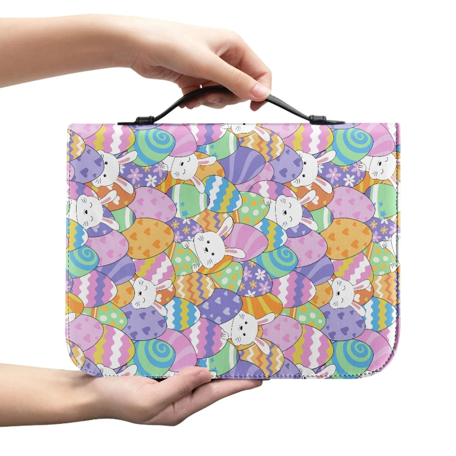 XIXIRIMIDO Easter Bunny Eggs Bible Holder PU Leather Protective Bible Hand Bag for Church New Trend