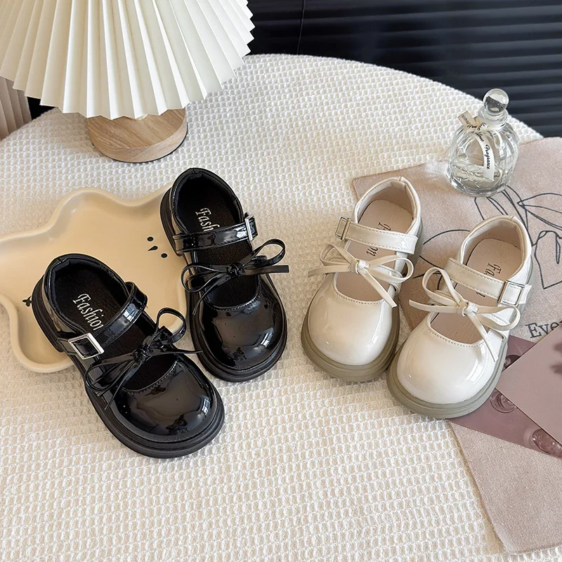 2025 Autumn New Girls Mary Jane Casual Shoe Simple Versatile Kids Bow Princess Leather Shoes Simple Girls' Performance Shoes