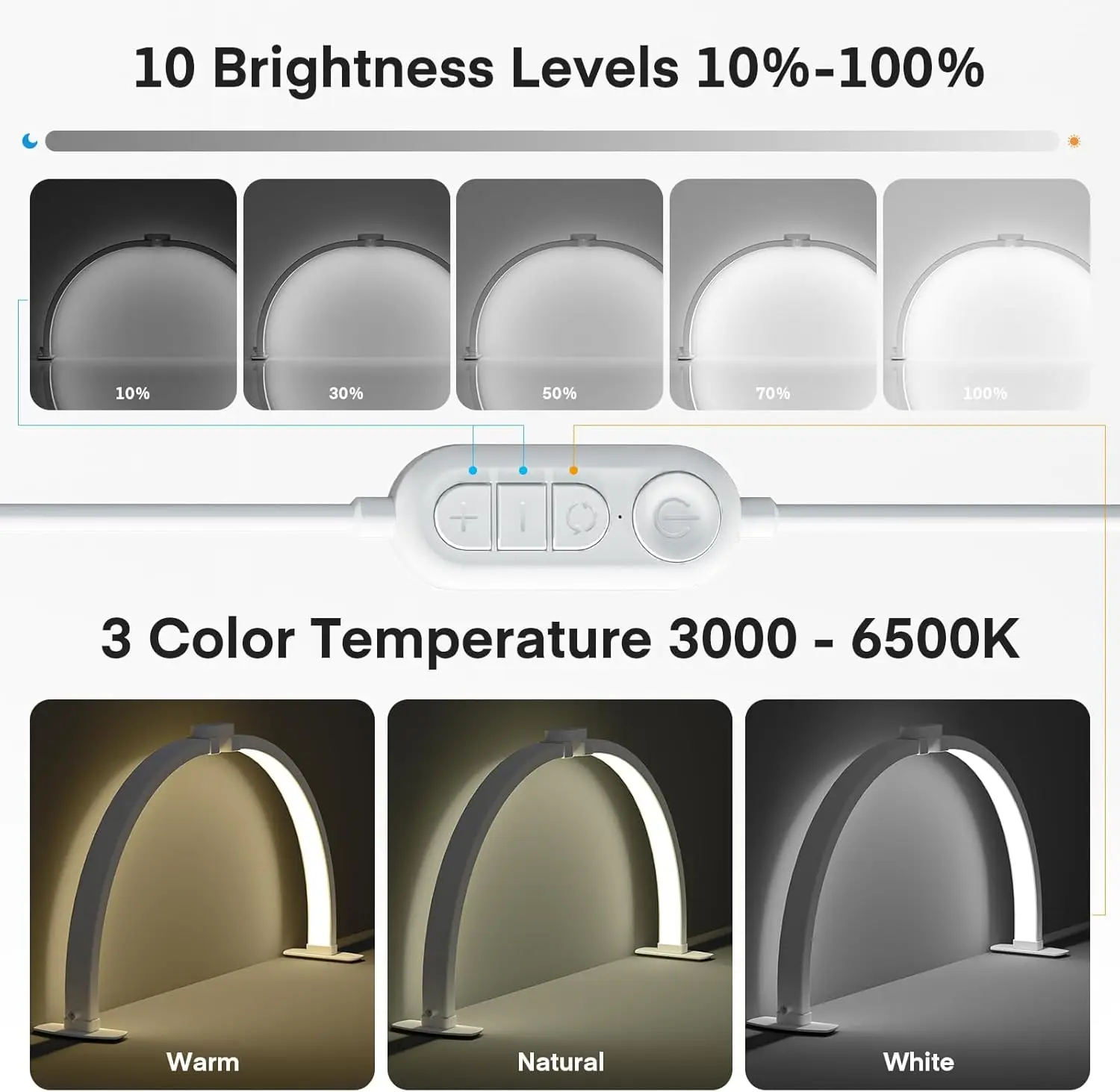 مصباح نصف قمر قابل للطي، مصباح تجميل لمكتب الأظافر، 3 أوضاع ألوان و10 مصابيح قوس سطوع مع حامل هاتف، للرموش،