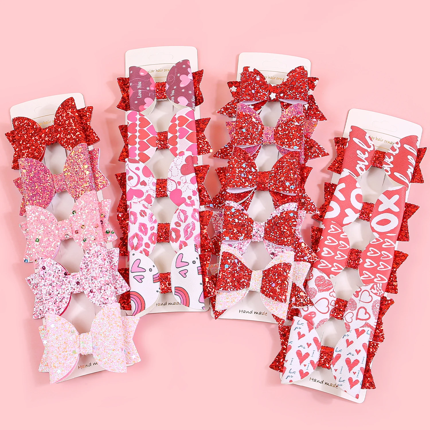 5pcs Glitter Heart Hair Bows for Girls Valentine\'s Day Print Bows Heart Hair Clips Barrettes for Kids Party Hair Accessories