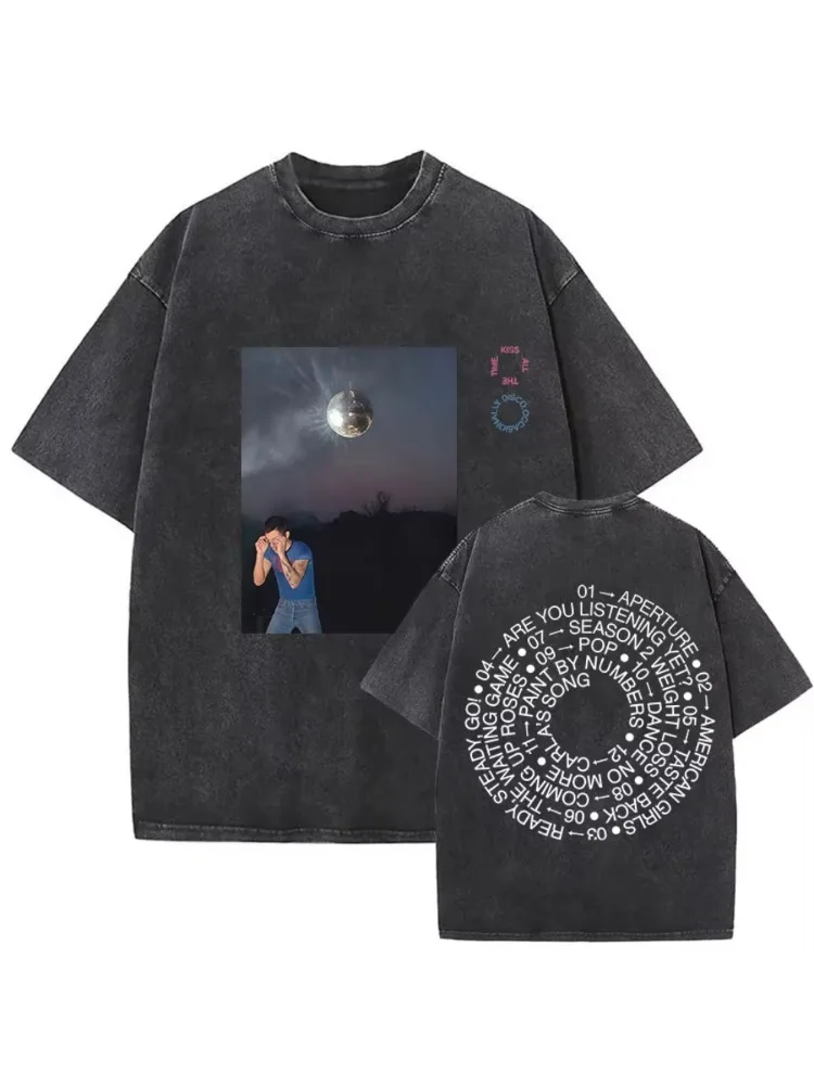 Harry Styles "Together" Tour 2026 Vintage Gewassen T-shirt Mannen Vrouwen Popmuziek Mode Oversized Katoenen Grafische T-shirts Streetwear - afbeelding 2