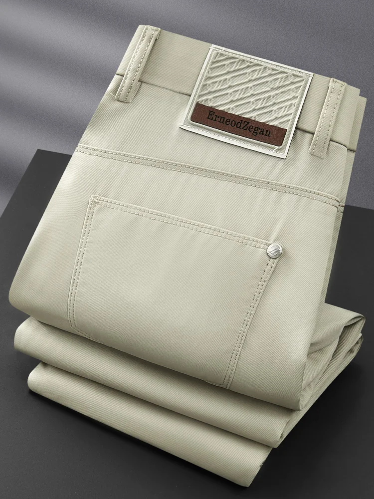 

Летние тонкие эластичные брюки из ледяного шелка для мужчин: деловые, приталенные, с манжетами, премиум-класса, прямого кроя, с эффектом драпировки