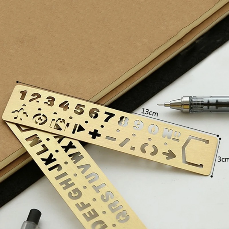 Korean Metal Brass Straight Ruler Bookmark Hollow Rulers Letters Numbers Template Painting Ruler School Stationery Supplies