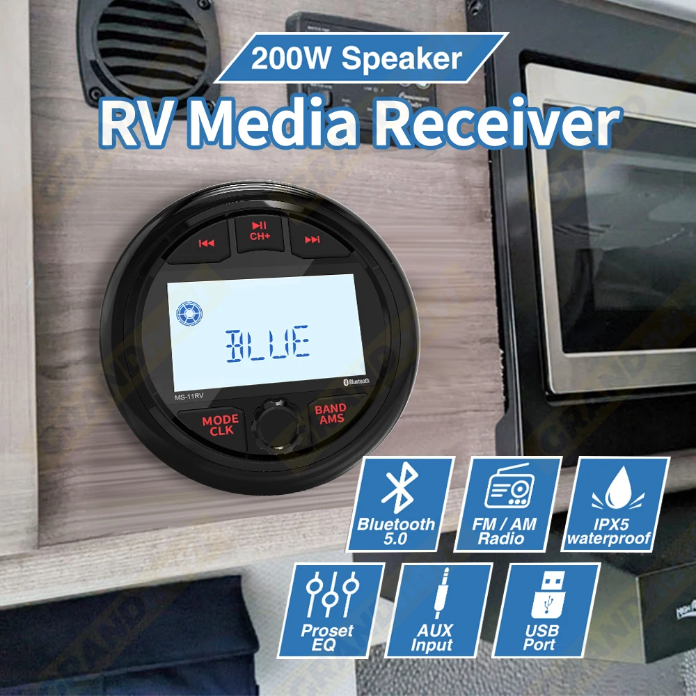 Wodoodporny odtwarzacz MP3 IPX5 do kampera, łodzi, jachtu, ATV, UTV, łodzi motorowej, z Bluetooth, FM, AM, audio, do wózków, łodzi