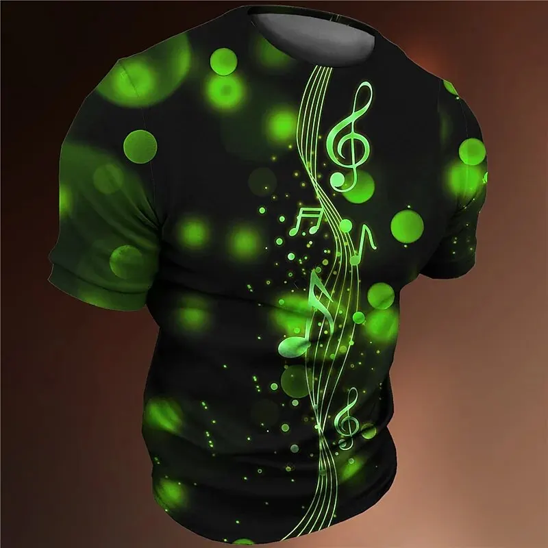 Camiseta con estampado 3D para hombre, camisa de manga corta con estampado colorido de nota musical, Tops informales de cuello redondo, moda Y2k, ropa de calle