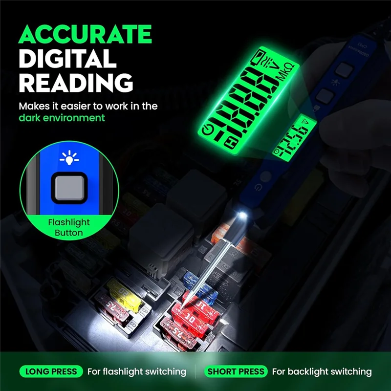 A76X-Automotive-testlicht, 0,8 V-100 V spanningsstroomcircuitsondetester met zoemer, bidirectionele spanningstester