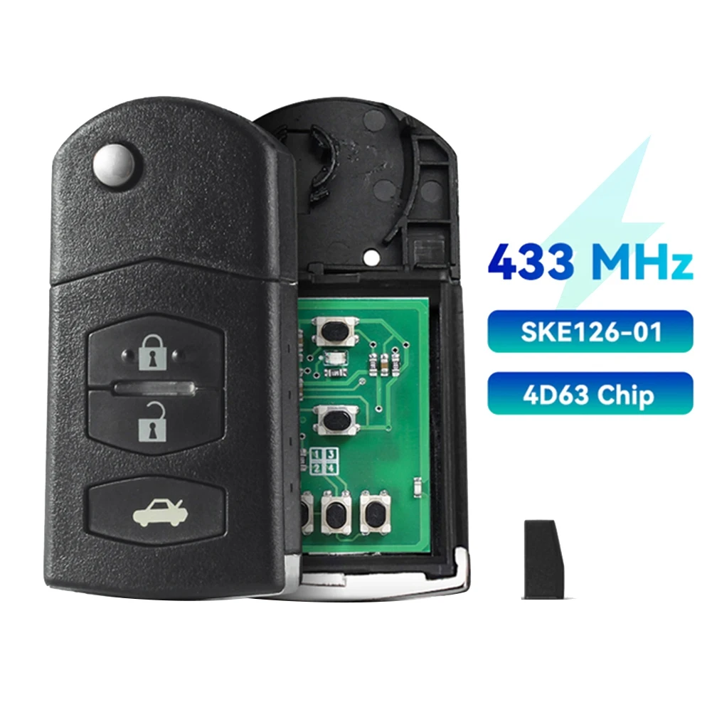 3 Buttons Flip Car Remote Key 4D63 Chip for SKE126-01 MAZDA 2 M2 Demio / 3 M3 Axela/ 5 M5 Premacy / 6 M6 Atenza 8 M8 MPV