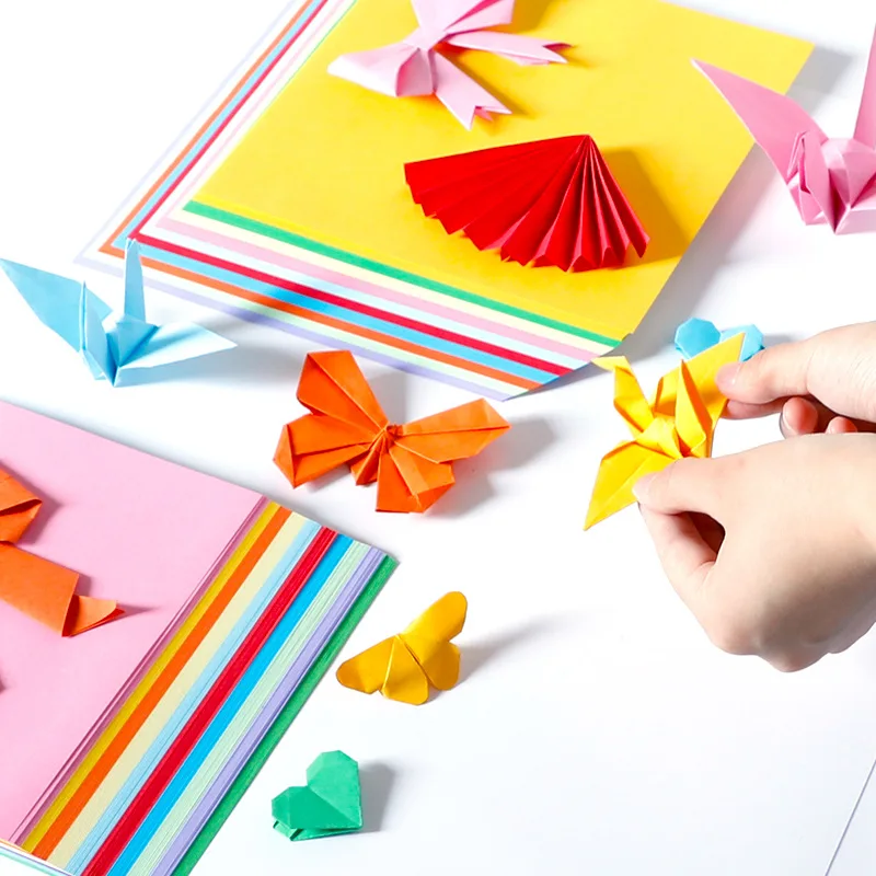 100pcs/lot Origami Square Paper Double Sided Folding Lucky Wish Paper Crane Craft DIY Colorful Scrapbooking 15x15/17x17/20x20cm