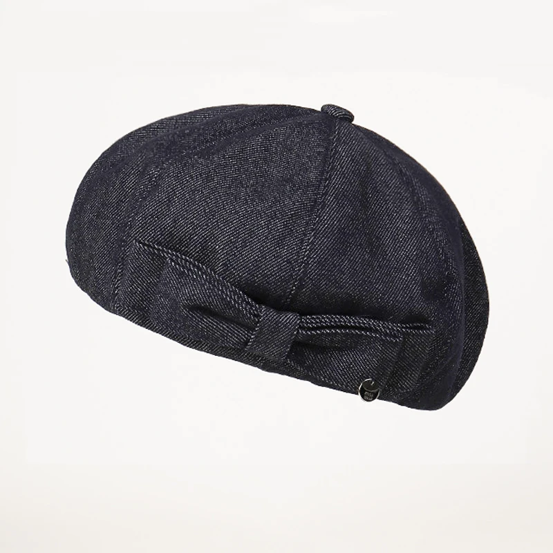 

Hat Women Beret Denim Jeans Bow Autumn Winter Windproof Warm Accessory For Sun Protection Outdoor Casual Fashion