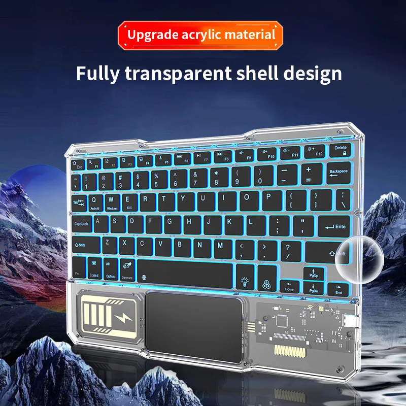 10 inch Bluetooth Keyboard RGB Light Effect Acrylic Transparent Design Equipped With Touchpad Function Tablet Keyboard
