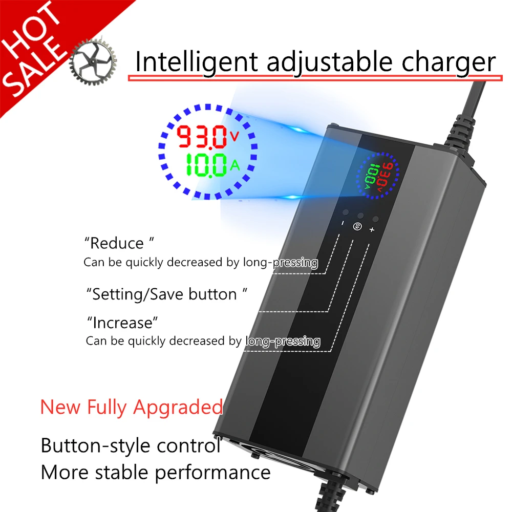 10A 36V 48V 60V 72V 54.6V 58.4V 84V Li-ion Lifepo4 Lithium Battery Charger Voltag Curren Adjust Fast Charge 10S 16S 20S 13S Part
