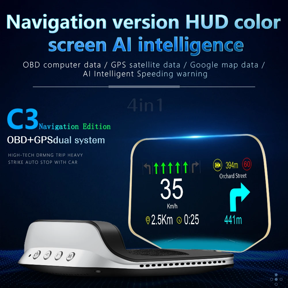 C3/Plus GPS Navi Digital Speedometer Car HUD OBD2 Head Up Display Glass Projection on-board Computer OBD2 Scanner Test Kit