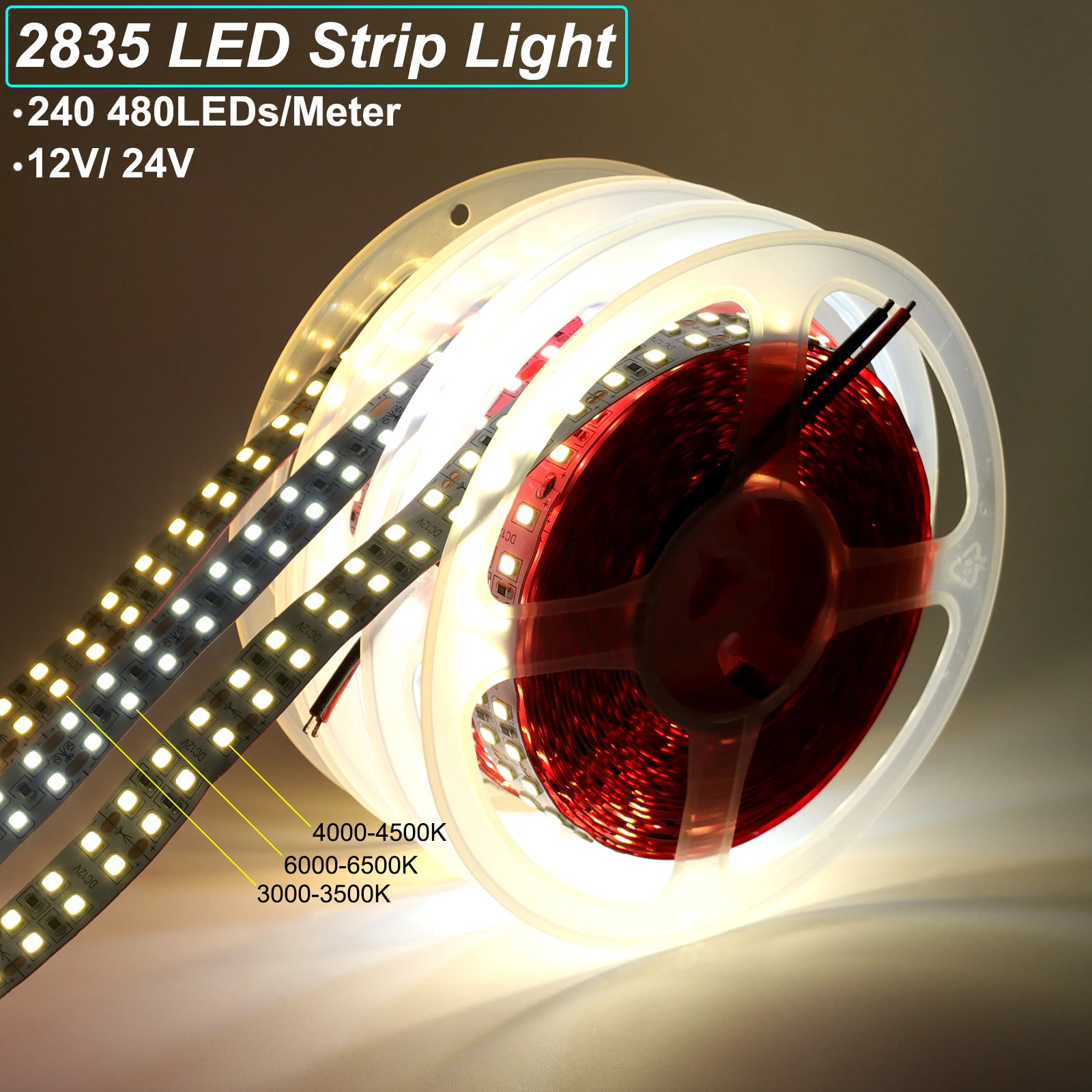 

5M 10M 12V/24V 2835 LED Strip Light High Safety High Brightness 240 480LEDs/M Double Row LED Tape Ribbon 3000-6500K Home Decor