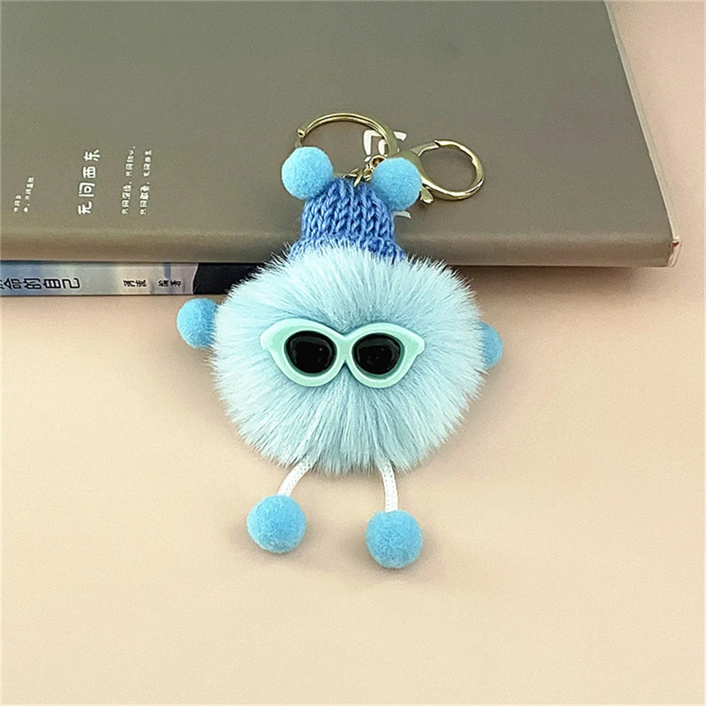 Creative Plush Small Briquettes Keychain Girls Backpack Charm Accessories Multicolor Cartoon Pom Pom Doll With Metal Keyring