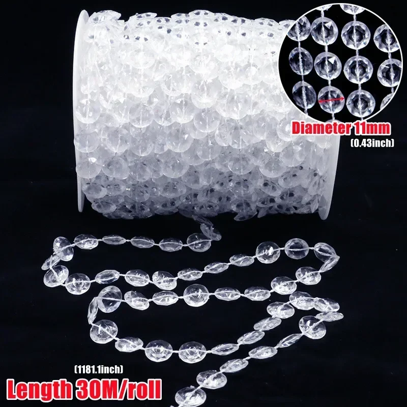 1Roll Beads Length 30M Curtains Acrylic Crystal Octagonal on The Door Festive Party Indoor Home Wedding Decoration Diameter 11mm