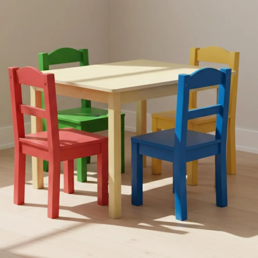 Kids Wooden Table and 4 Chairs Set for Toddlers - Durable Activity Table for Arts, Crafts, and Snacks