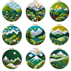 Wool Felting Painting Kit Mountain scenery Needle Felting Kit Wool Felt For Home Handicraft Decor Diy Felt Needle 20X20cm Frame