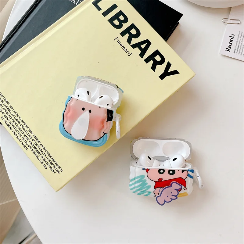 Crayon Shin-chan Boochan 3D funda bonita de dibujos animados para Airpods Pro 1 2 3 funda para auriculares Bluetooth accesorios para auriculares giratorios