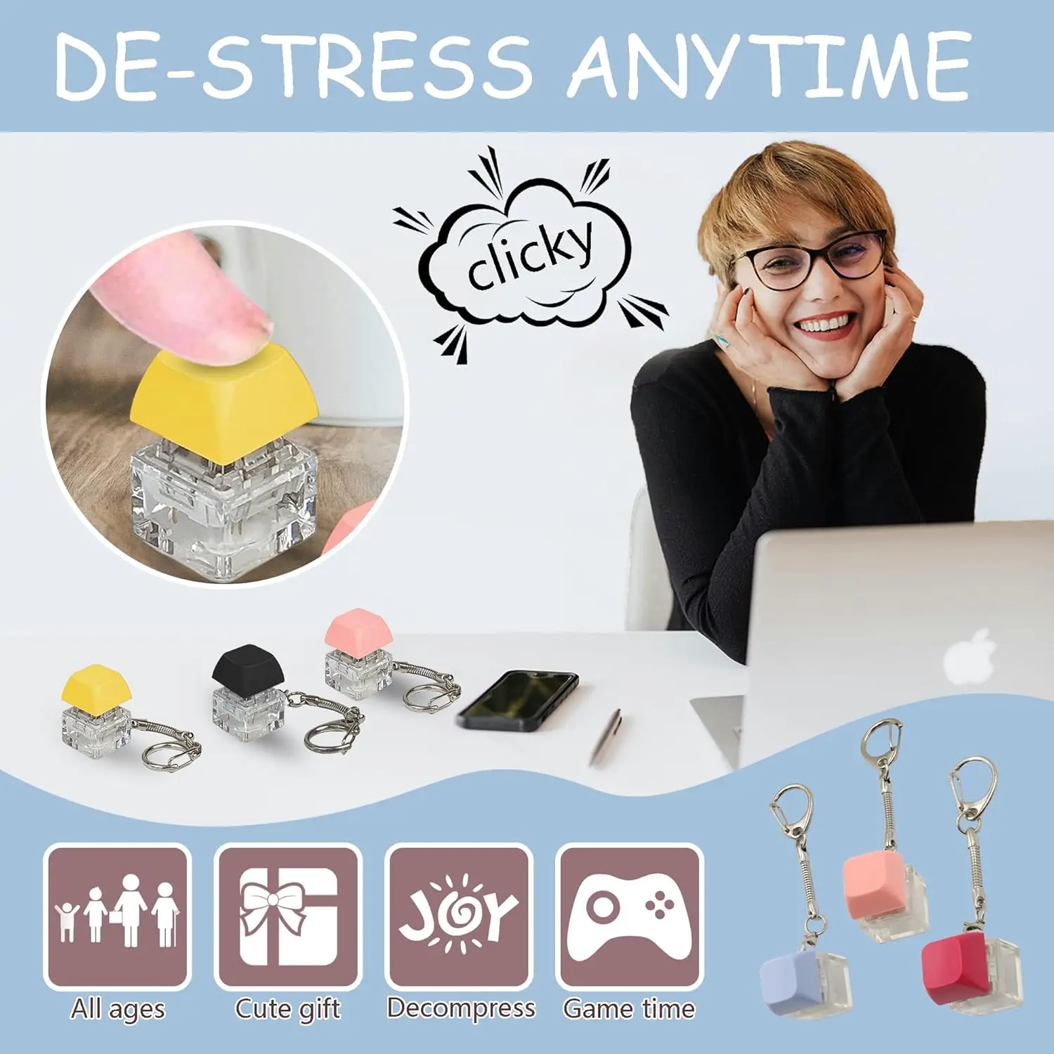 2/6개 기계식 키보드 피젯 버튼 키체인 손가락 장난감 스트레스 해소 성인 선물 키 스위치 샤프트 테스터