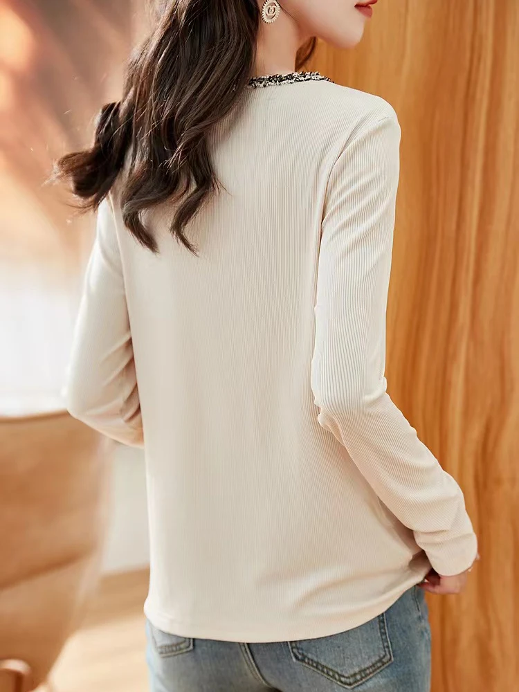 Ropa De Mujer 2023 Autumn New Korean Fashion Long Sleeve T Shirt for Women Button V Neck Tshirts Female Cotton Tee Shirt Femme