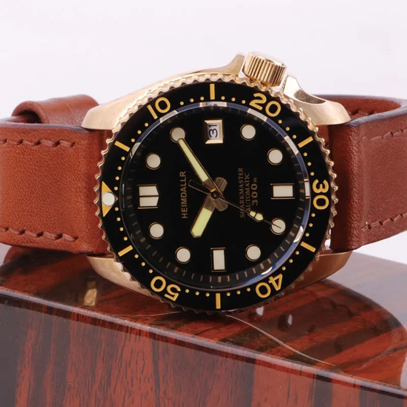 Heimdallr Vintage Men\'s Aluminum Bronze SKX Diver Watch Sapphire Glass Ceramic Bezel NH35 Automatic Movement 20Bar Waterproof