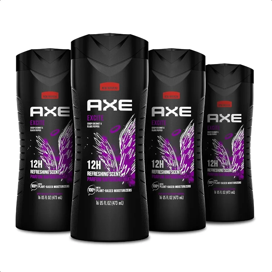

AXE Body Wash 12 часов Освежающий аромат Excite Crisp Coconut Black Pepper Мужское средство для мытья тела с 100 увлажняющими средствами на основе растений 16 унций 4 P