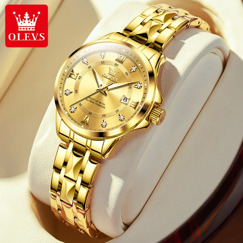 OLEVS 1pc Elegant Women Quartz Watches Luxury Original Stainless Steel Calendar Luminous Waterproof Fashion Trend Ladies Watch