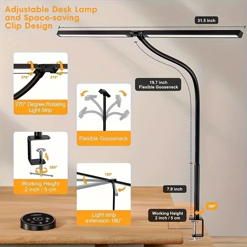 LED Desk Lamp for Home Office - 24 Watt Eye-Care Architectural Desk Lamp with Fixture, Desk Lamp with 5-Color Stepless Dimmer image 2