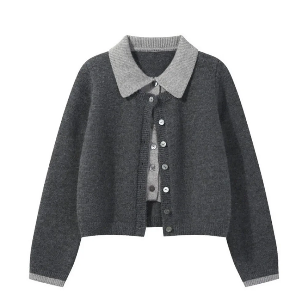 2025 Autumn Winter Women Korean Fashion Preppy Style Long Sleeve Two Pieces Cardigan Sweater Knitwear Women Clothe Topss