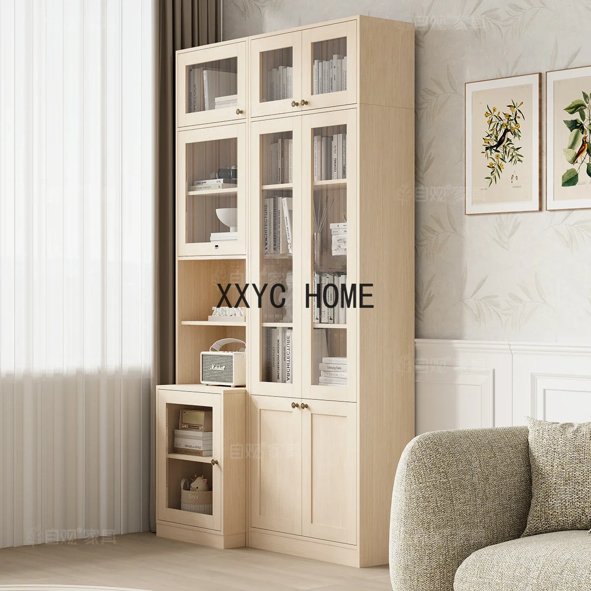 Natural Log Combined Bookcase American Foldable Desk Storage Cabinet Integrated Il-Shaped Corner Computer Table