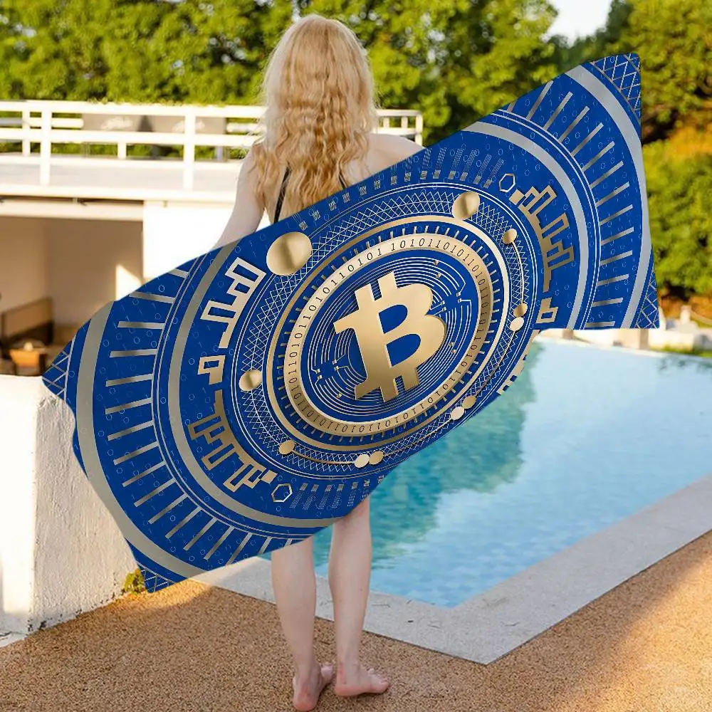 Popular Logo Bitcoin Microfiber Printed Beach Towel Mountain Climbing Yoga Beach Swimming Running Absorbent Soft Towel