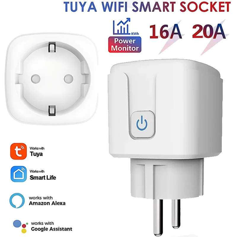 

Tuya EU Plug WIFI 16A/20A Adapter,Smart Socket Outlet with Power Monitor,Voice Control for Alexa Google Home Alice 2MQTT