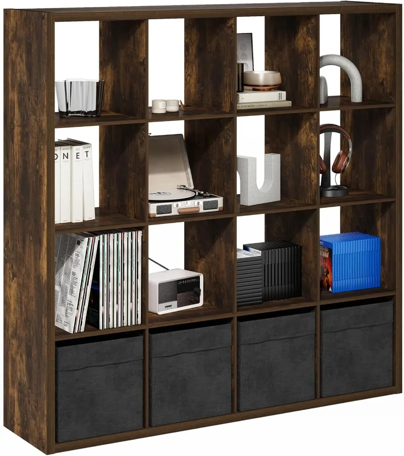 

Cubicle Open Back Decorative Cube Storage Organizer, 16-Cube, Amber Pine