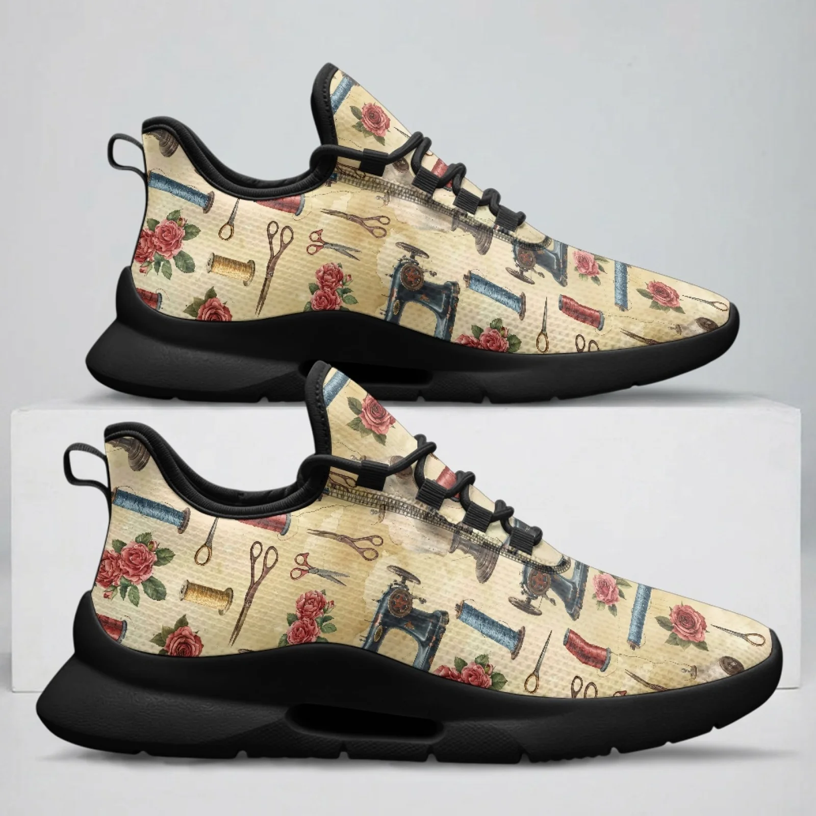 PENSTROLL Vintage Sewing Rose Print Fashion Casual Men's Outdoor Sneakers Walking Shoes for Mens Street Business
